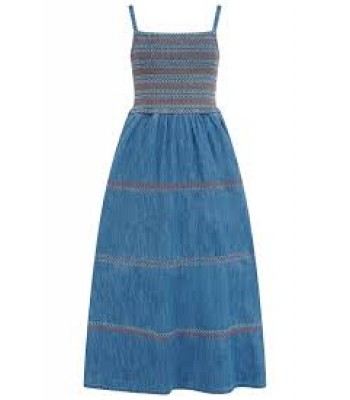 Sugarhill Brighton Murren Shirred Midi Dress (Blue Denim) SS26